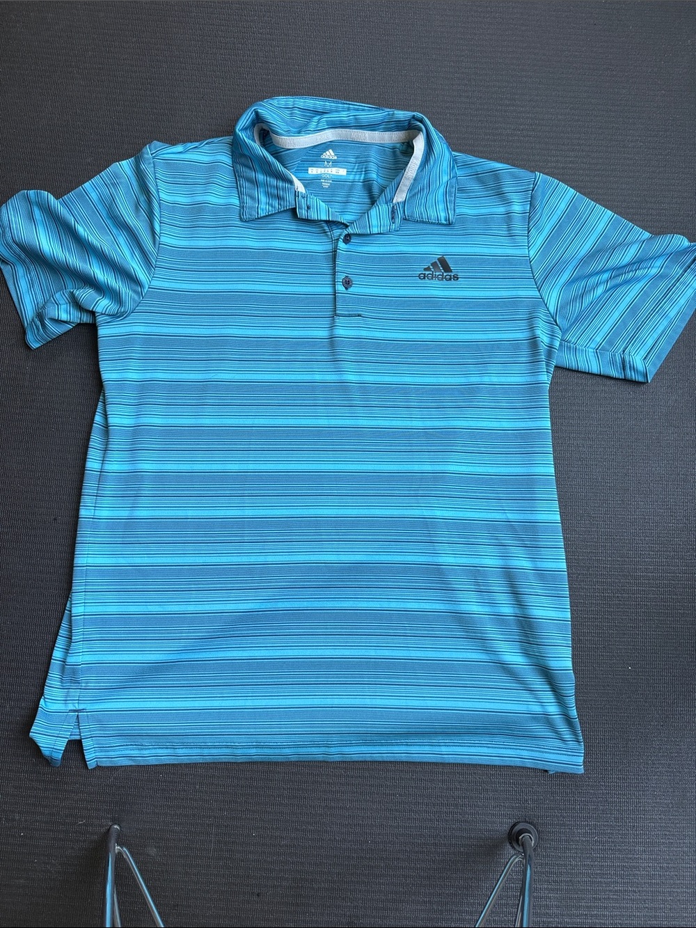 adidas Men’s Teal Blue Striped Golf Polo